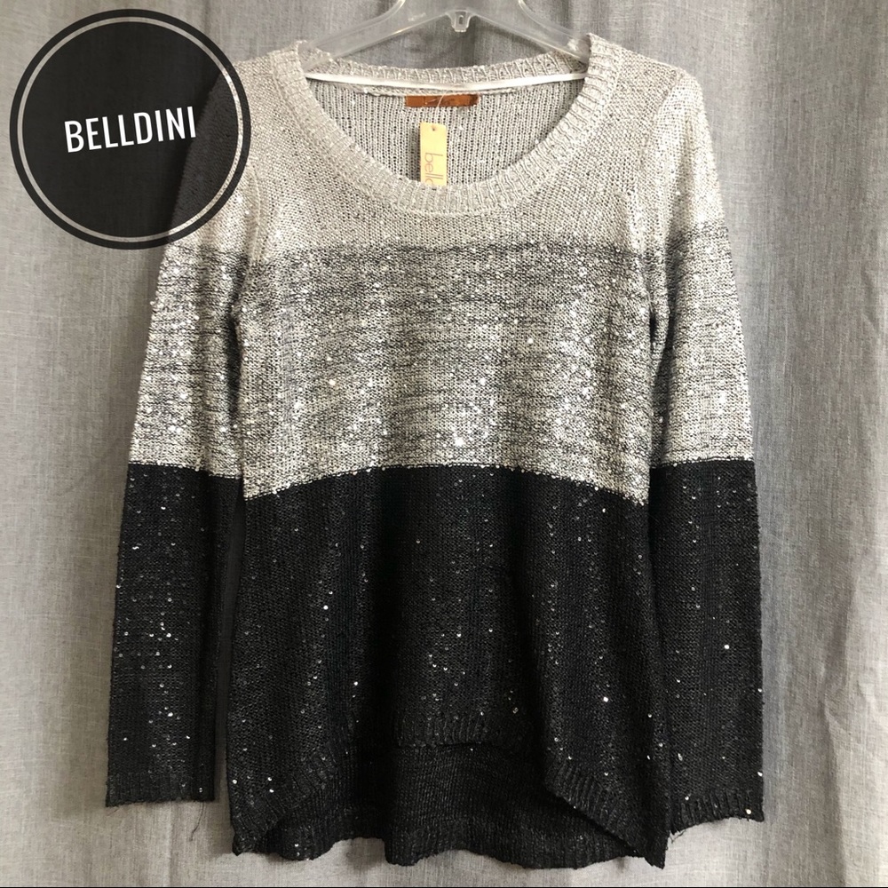 🆕 Belldini Modello Color-Block Black/Silver Sequin Sweater
